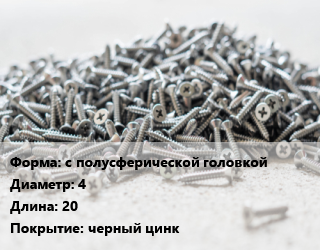 Шуруп с полусферической головкой 4х20 черный цинк, шт цена от 4.32 Тг / кг, где купить, условия доставки в Шымкенте и Южно-Казахстанской области